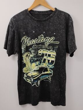 1976 Ford Mustang Cobra II Neon Graphic T-Shirt Black Mineral Wash Men's Tee L